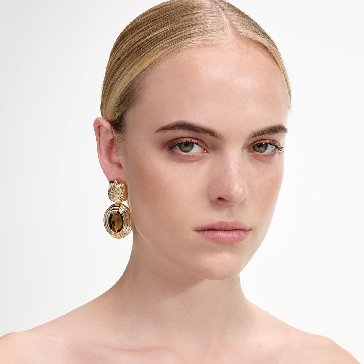 Altın Düğüm ve Kehribar Detaylı Katmanlı Küpe