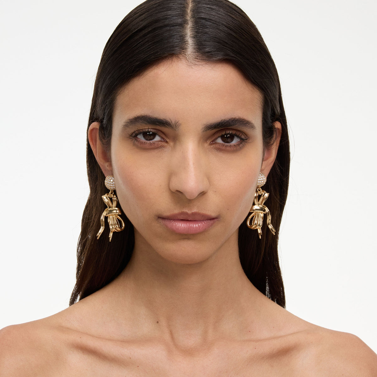 Altın Kristal Fiyonk Sallantılı Küpe