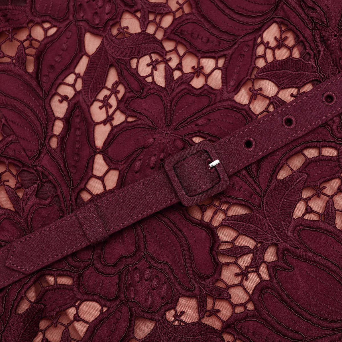 Bordo Dantel Detaylı Midi Elbise
