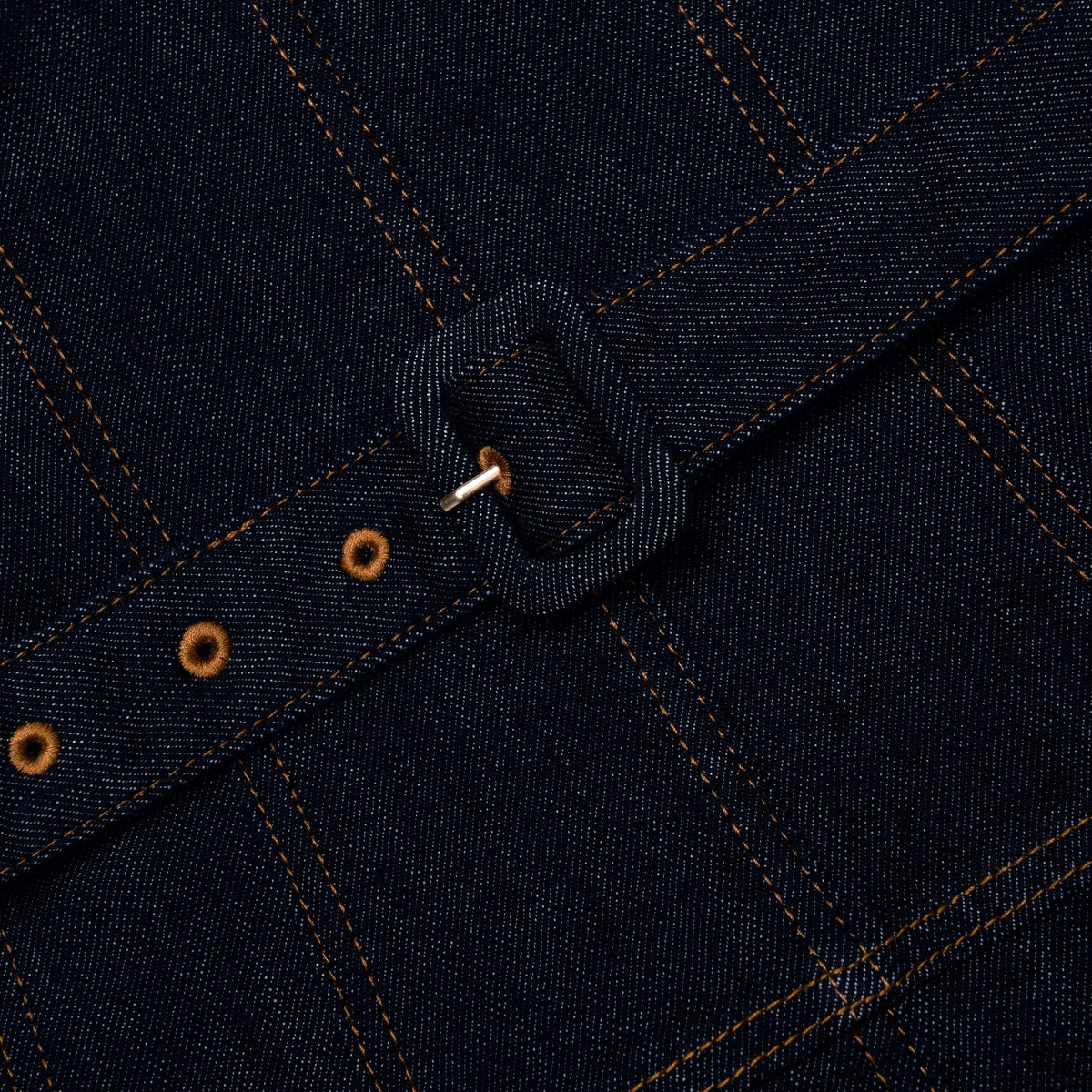 İndigo Kemer Detaylı Geniş Etekli Denim Midi Elbise