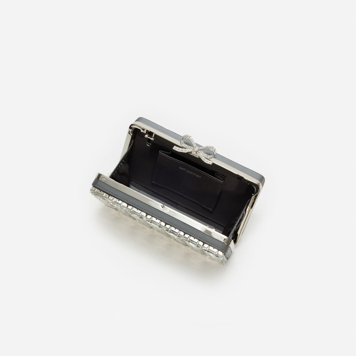 Gri Saten Kristal Fiyonk Detaylı Mini Clutch Çanta
