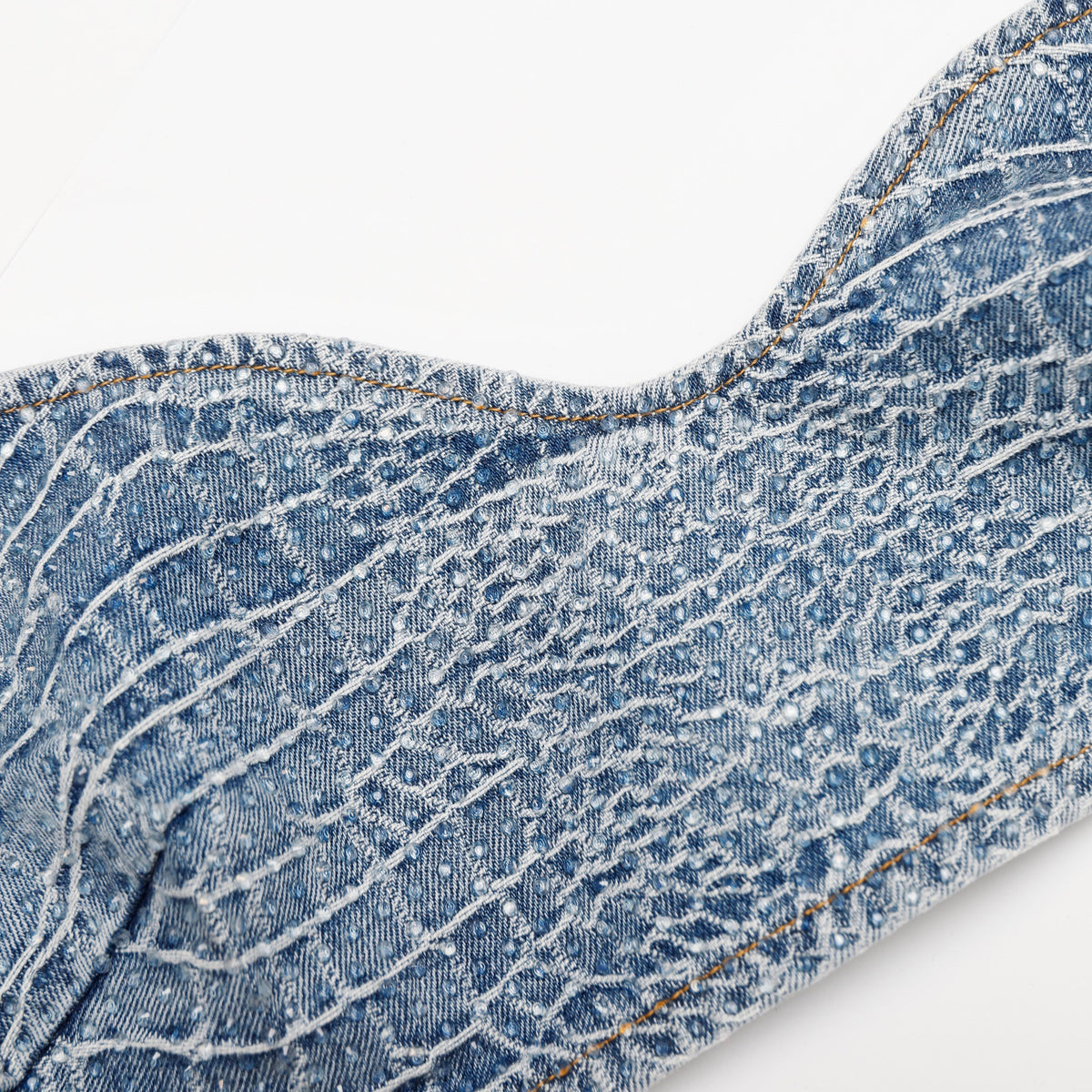 Mavi Taş Detaylı Timsah Desenli Denim Bralet