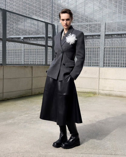 Gri Çiçek Detaylı Kruvaze Blazer Ceket