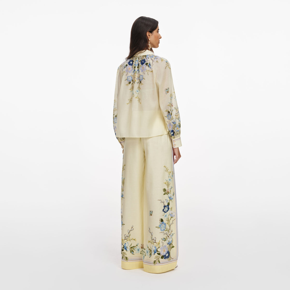 Sarı Çiçek Desenli Organze Pantolon