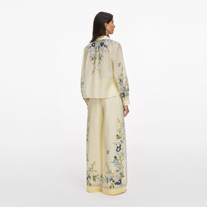 Sarı Çiçek Desenli Organze Pantolon