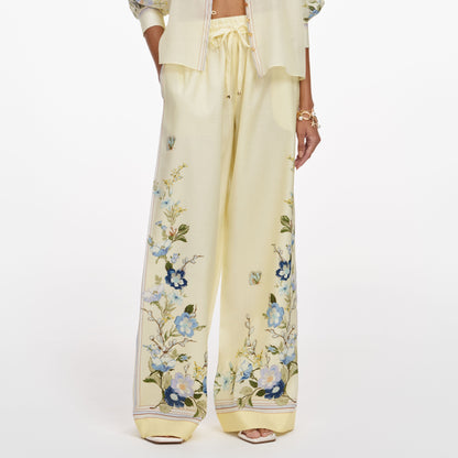 Sarı Çiçek Desenli Organze Pantolon
