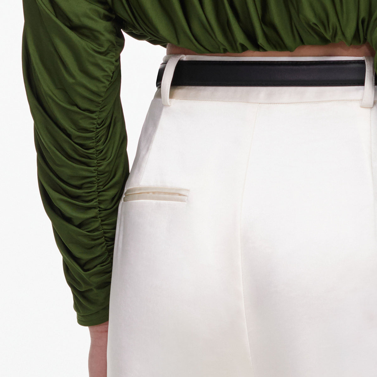 Krem Saten Düz Paça Pantolon