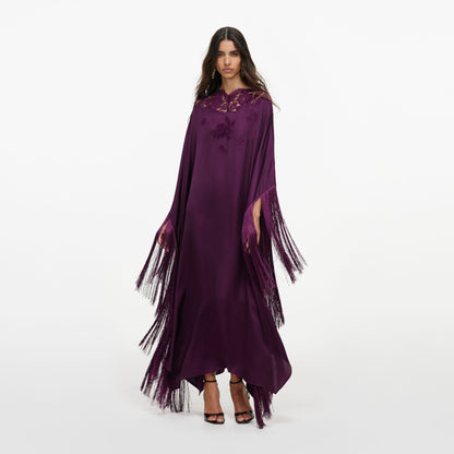 Mor Saten Püskül Detaylı Kaftan
