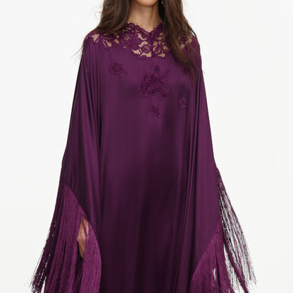 Mor Saten Püskül Detaylı Kaftan