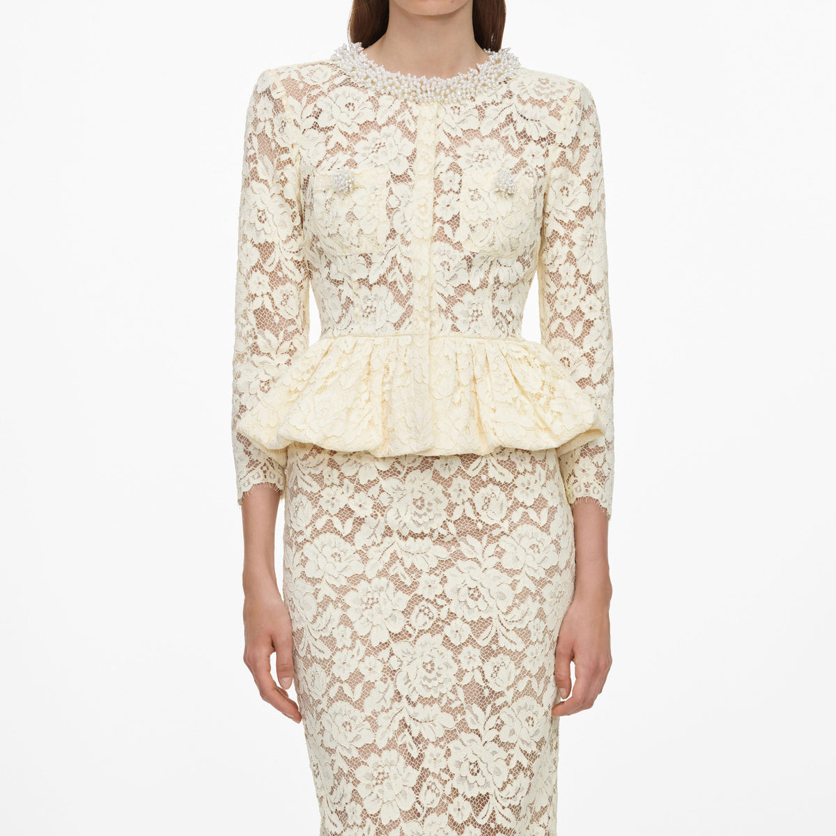 Sarı Peplum Detaylı Dantel Midi Elbise