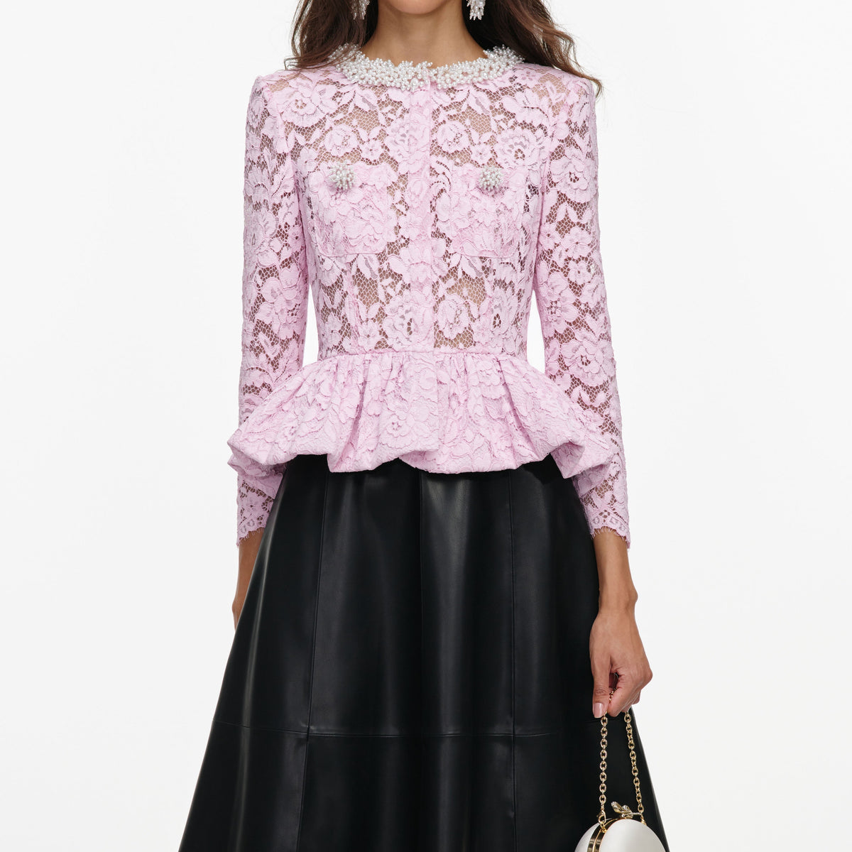 Pembe Dantelli ve Peplum Detaylı Bluz
