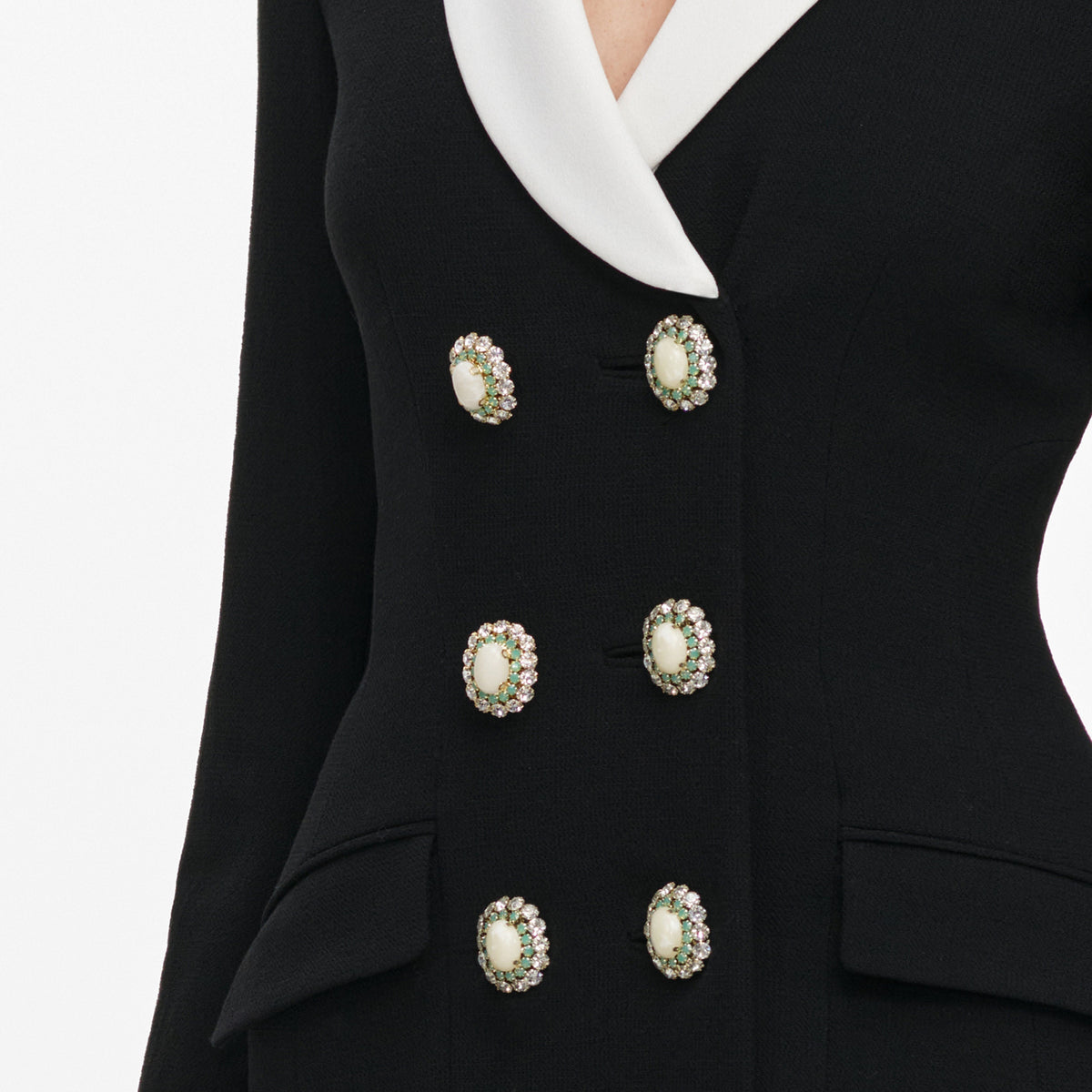 Siyah Taş Düğme Detaylı Blazer Mini Elbise