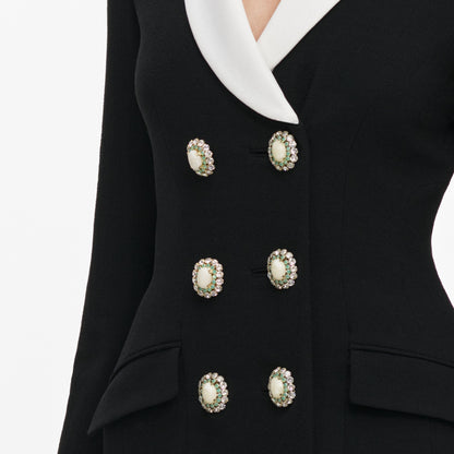 Siyah Taş Düğme Detaylı Blazer Mini Elbise