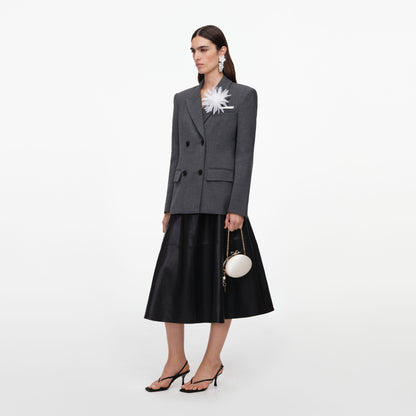 Gri Çiçek Detaylı Kruvaze Blazer Ceket