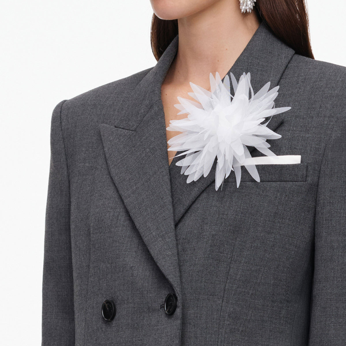 Gri Çiçek Detaylı Kruvaze Blazer Ceket