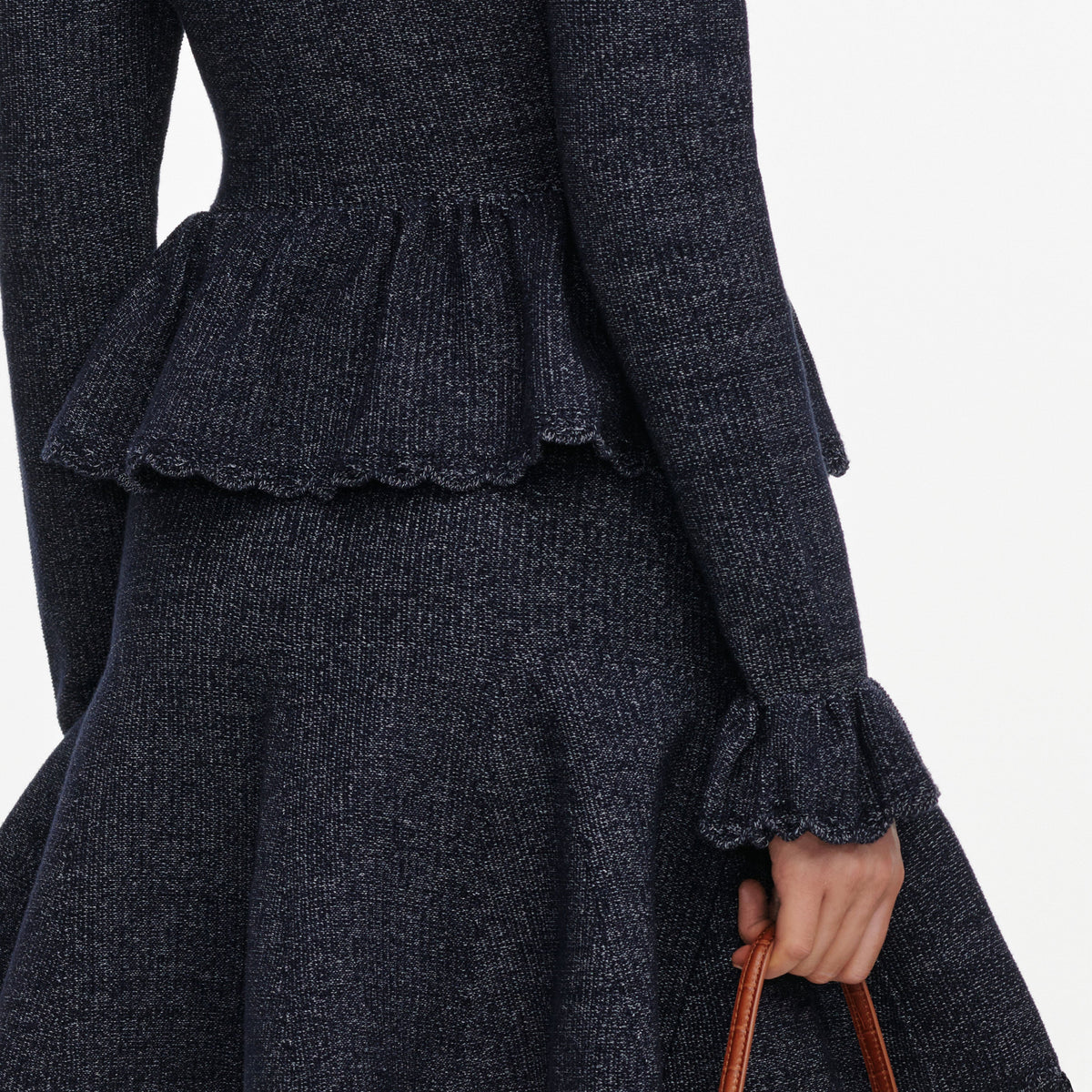 Lacivert Dokulu Triko Peplum Detaylı Mini Elbise