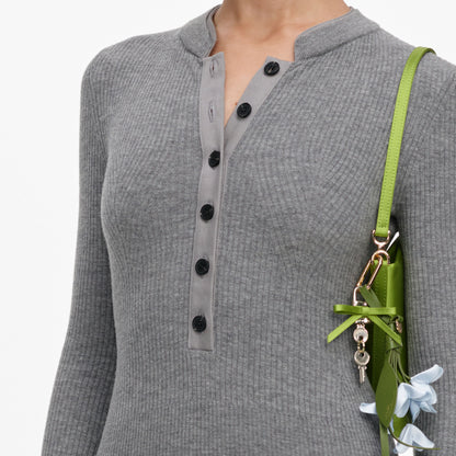 Gri Triko Düğme Detaylı Playsuit