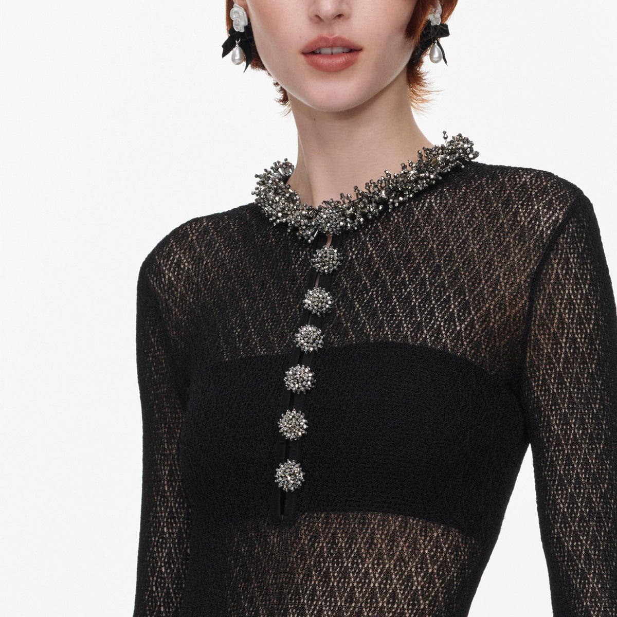 Siyah Ajurlu Triko Taş Detaylı Bodysuit