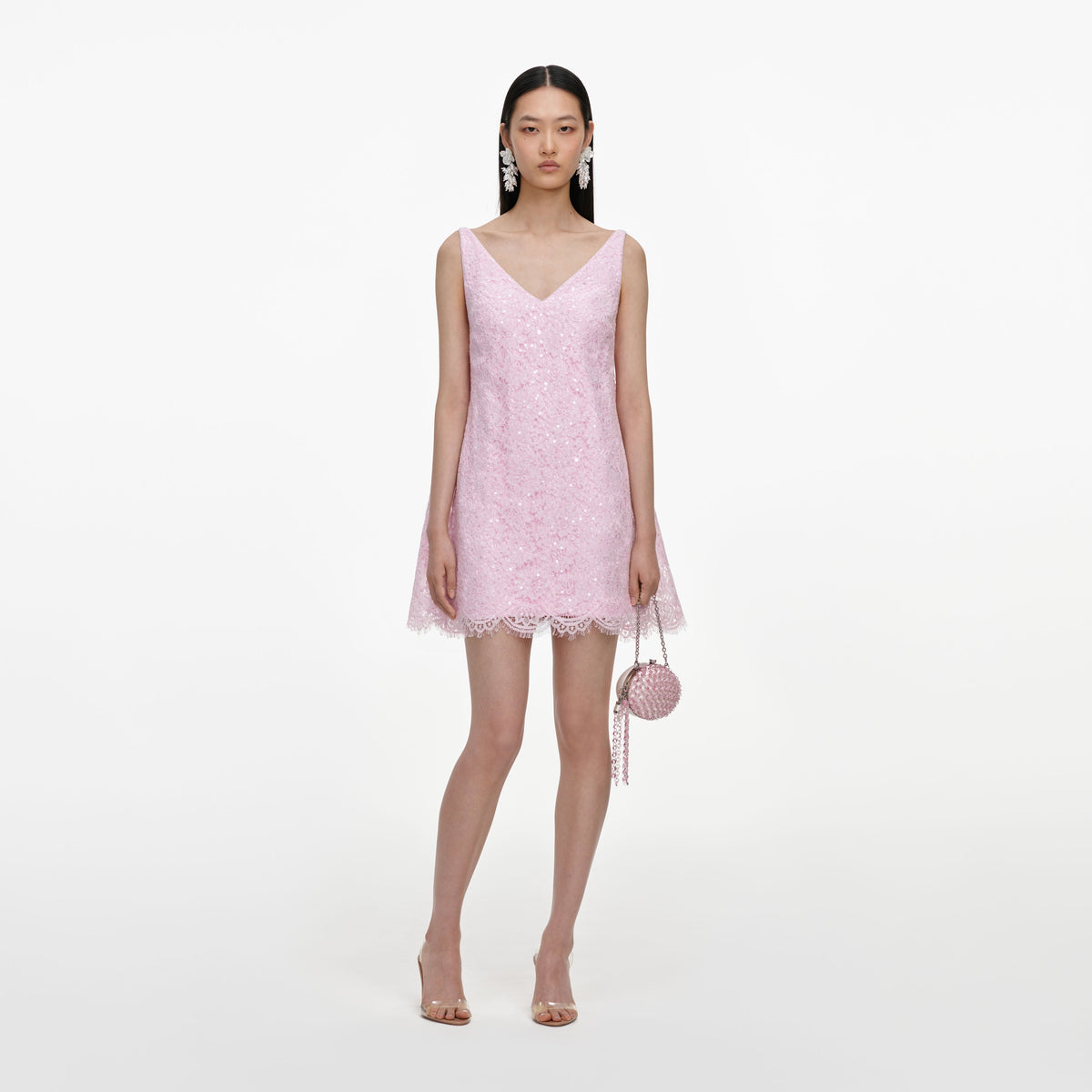 Pink Sequin Lace Cape Mini Dress