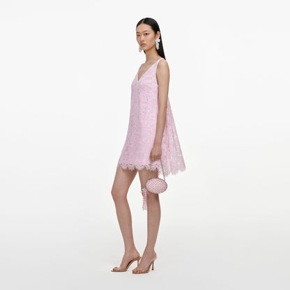 Pink Sequin Lace Cape Mini Dress