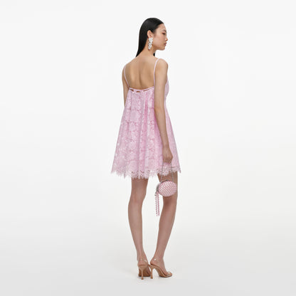 Pink Sequin Lace Cape Mini Dress