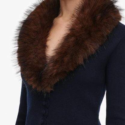 Lacivert Suni Kürk Detaylı Triko Hırka
