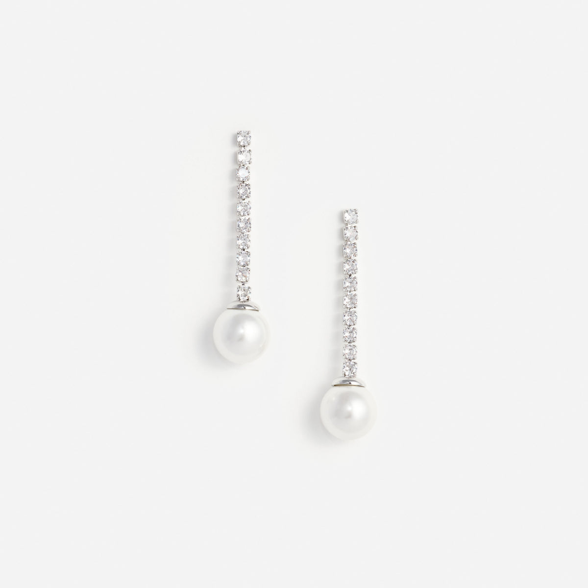 Gümüş Kristal ve İnci Detaylı Sallantılı Küpe