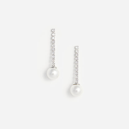 Gümüş Kristal ve İnci Detaylı Sallantılı Küpe