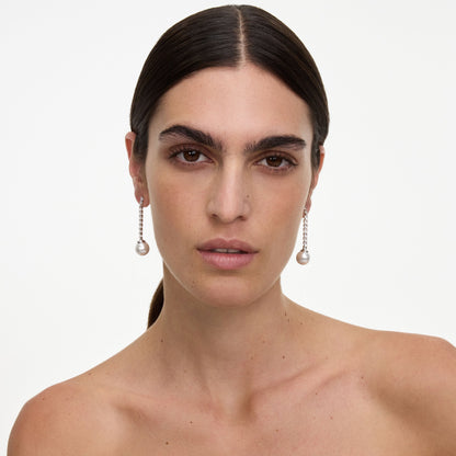 Gümüş Kristal ve İnci Detaylı Sallantılı Küpe