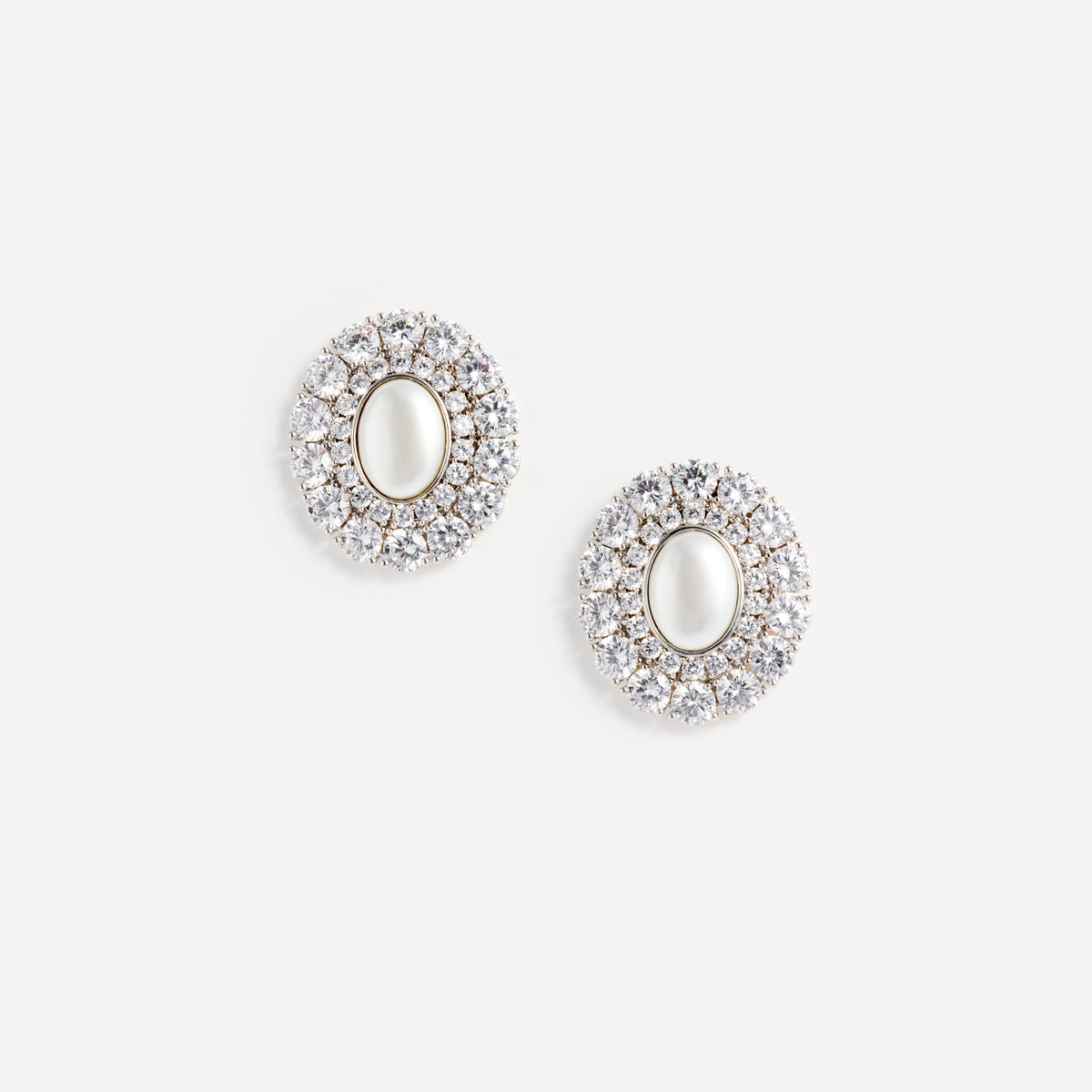Gümüş Kristal İncili Oval Küpe