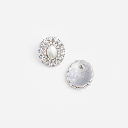 Gümüş Kristal İncili Oval Küpe