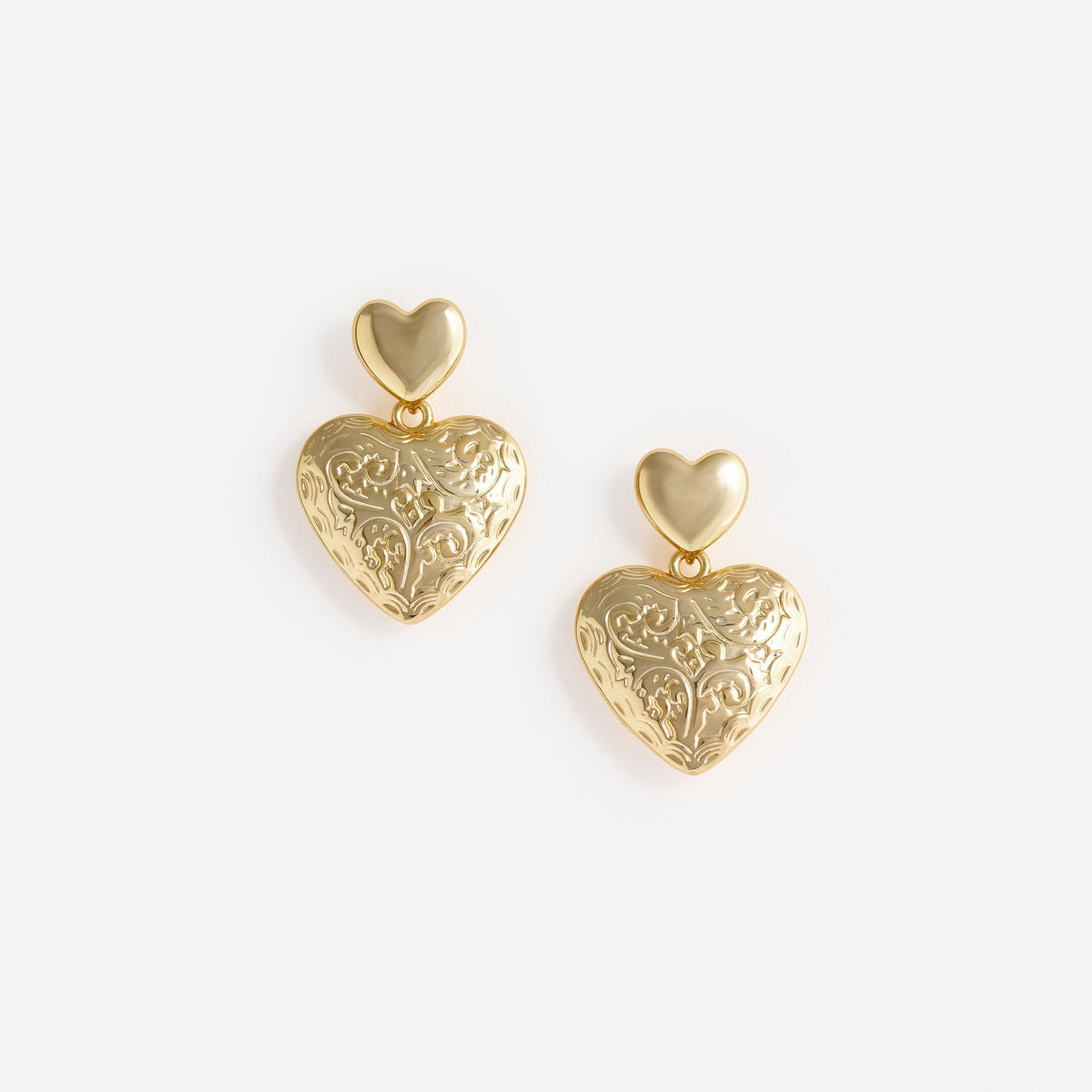 Altın Çift Kalp Detaylı Küpe
