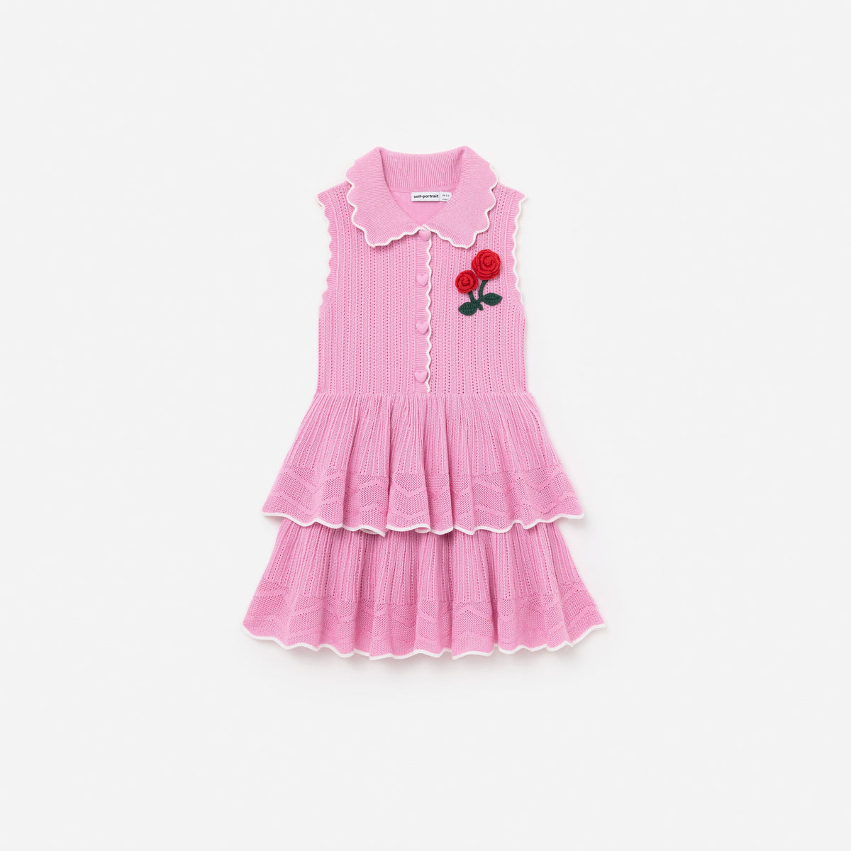 Pembe Katlı Ajurlu Triko Çocuk Elbise