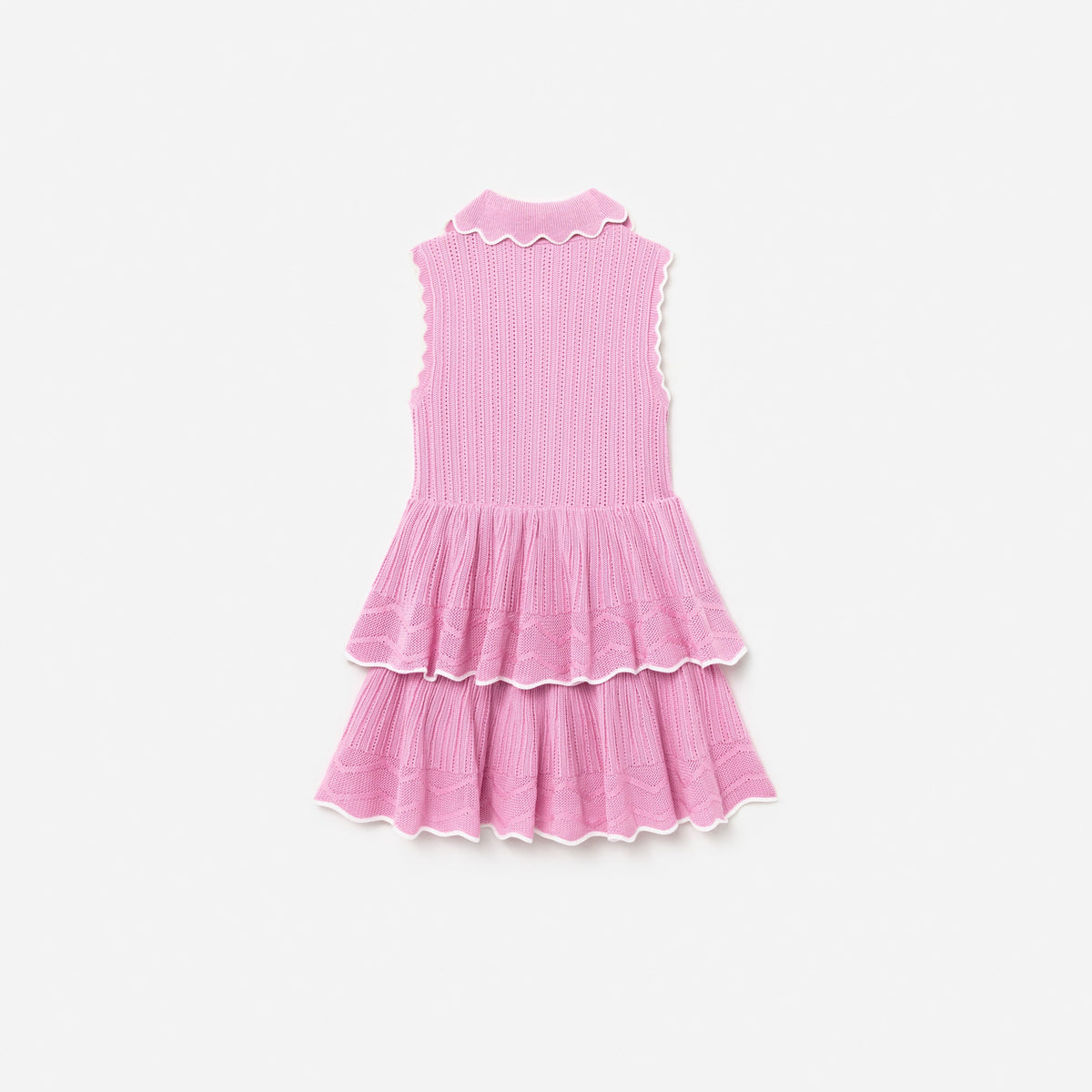 Pembe Katlı Ajurlu Triko Çocuk Elbise