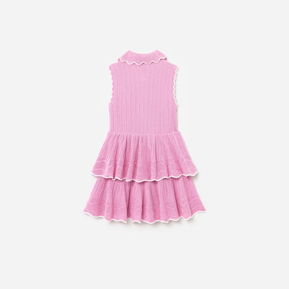 Pembe Katlı Ajurlu Triko Çocuk Elbise