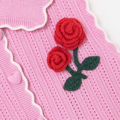 Pembe Katlı Ajurlu Triko Çocuk Elbise