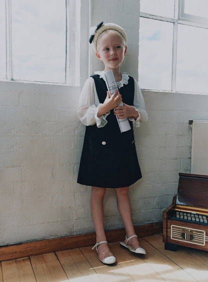 Siyah Buklet Dantel Fırfır Detaylı Çocuk Elbise