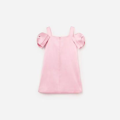 Pembe Balon Kol Saten Çocuk Elbise