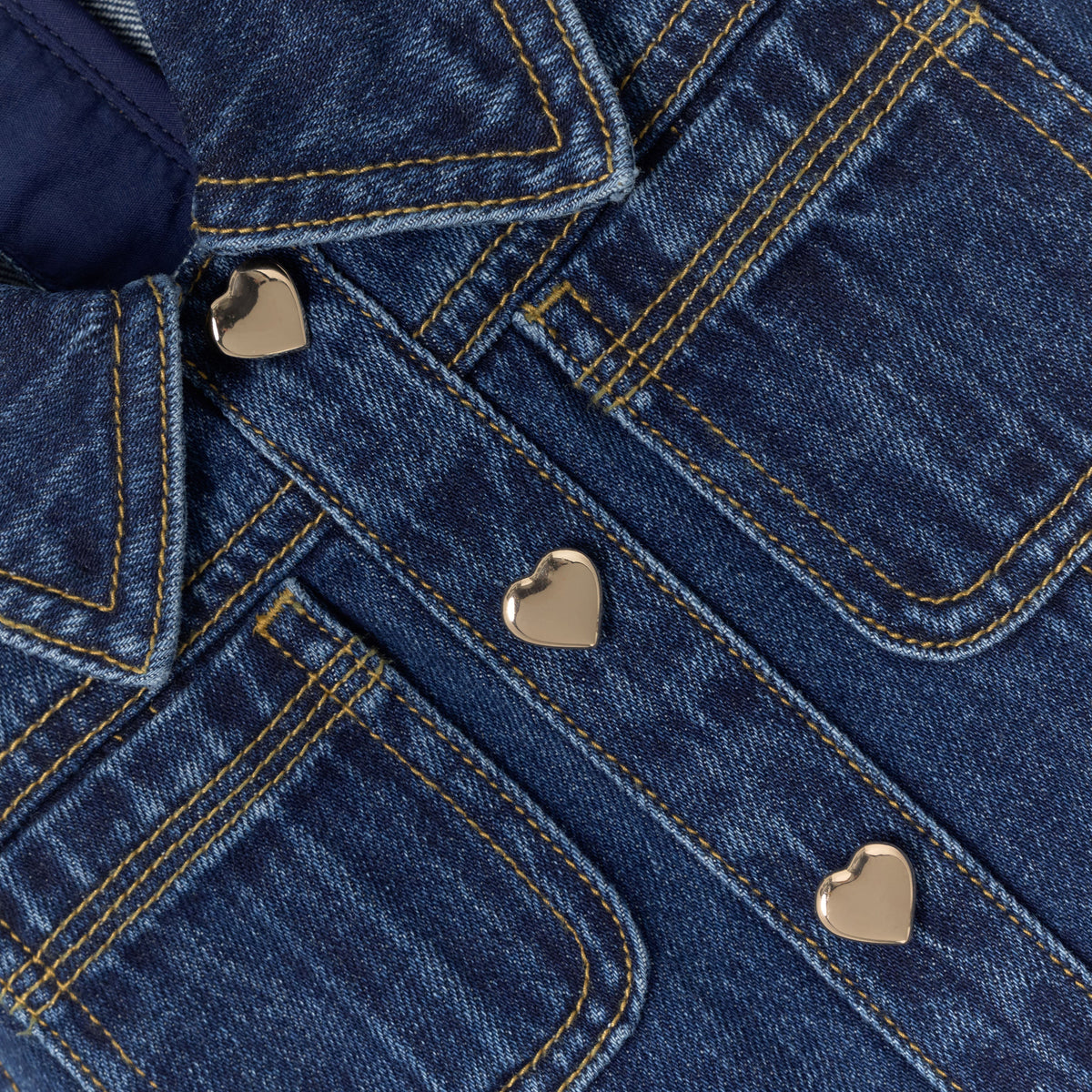 Mavi Kalp Düğme Detaylı Çocuk Denim Elbise