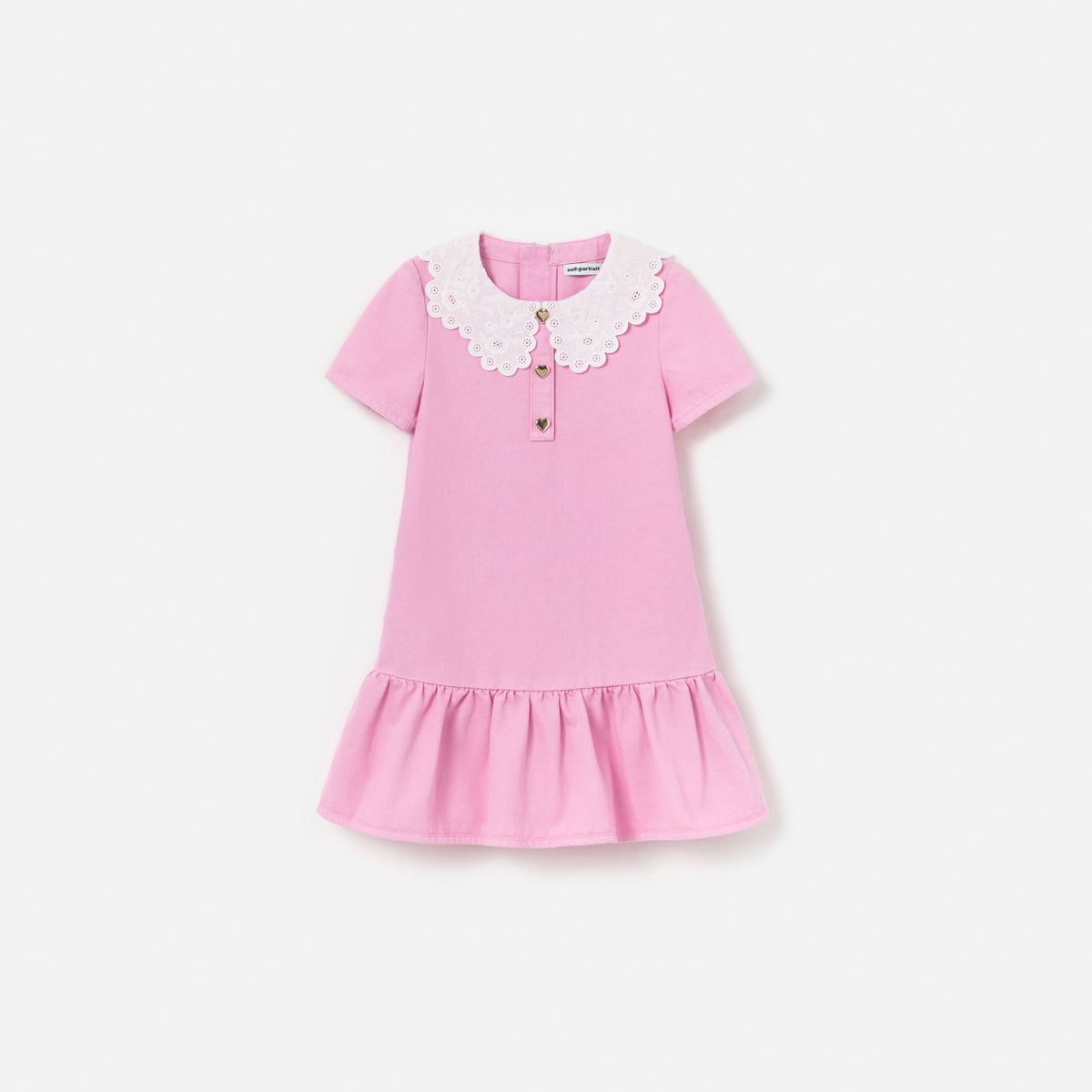 Pembe Kontrast Yaka Çocuk Kot Elbise