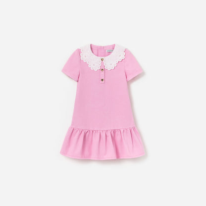 Pembe Kontrast Yaka Çocuk Kot Elbise