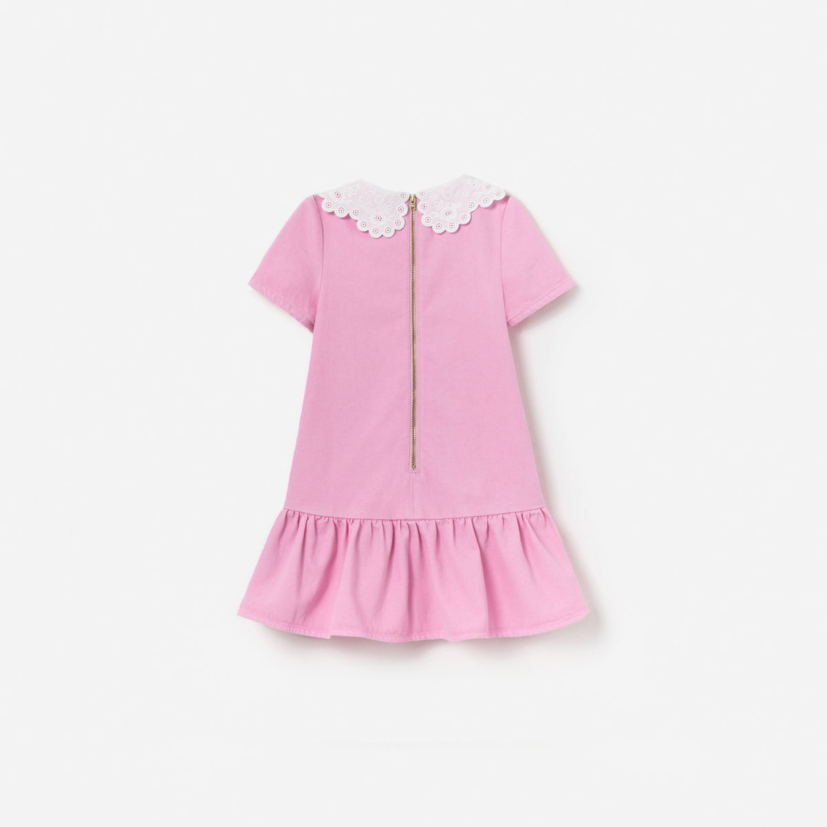 Pembe Kontrast Yaka Çocuk Kot Elbise