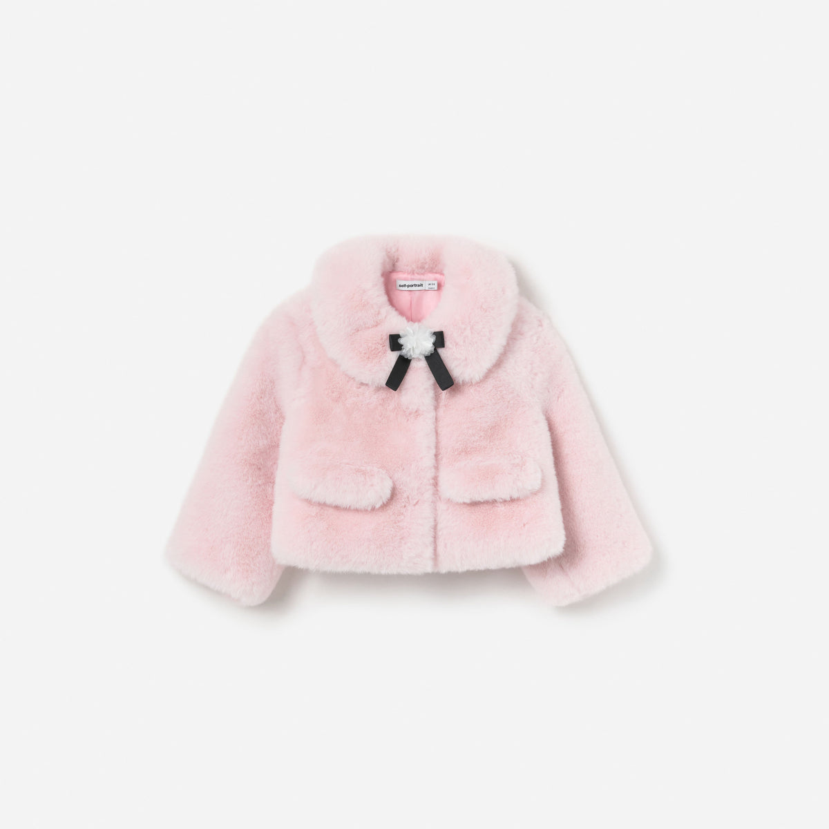 Pembe Suni Kürk Fiyonk Detaylı Çocuk Ceket