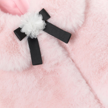Pembe Suni Kürk Fiyonk Detaylı Çocuk Ceket