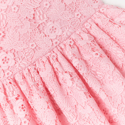 Pembe Çiçekli Dantel Detaylı Çocuk Elbise