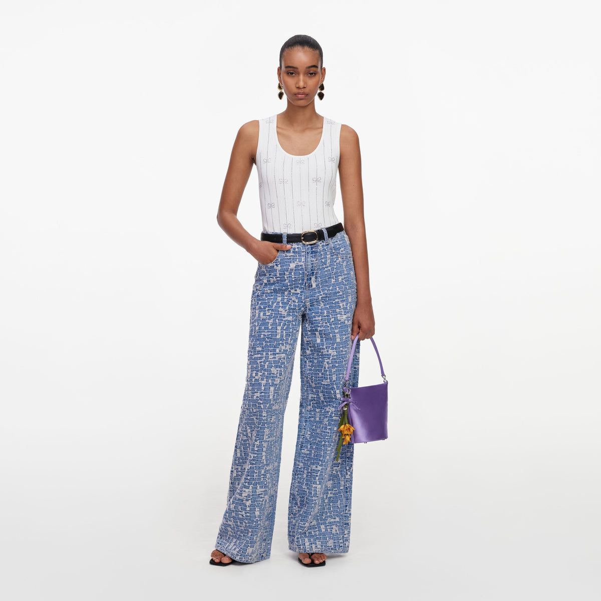 Mavi Dokulu Düz Paça Denim Jean Pantolon