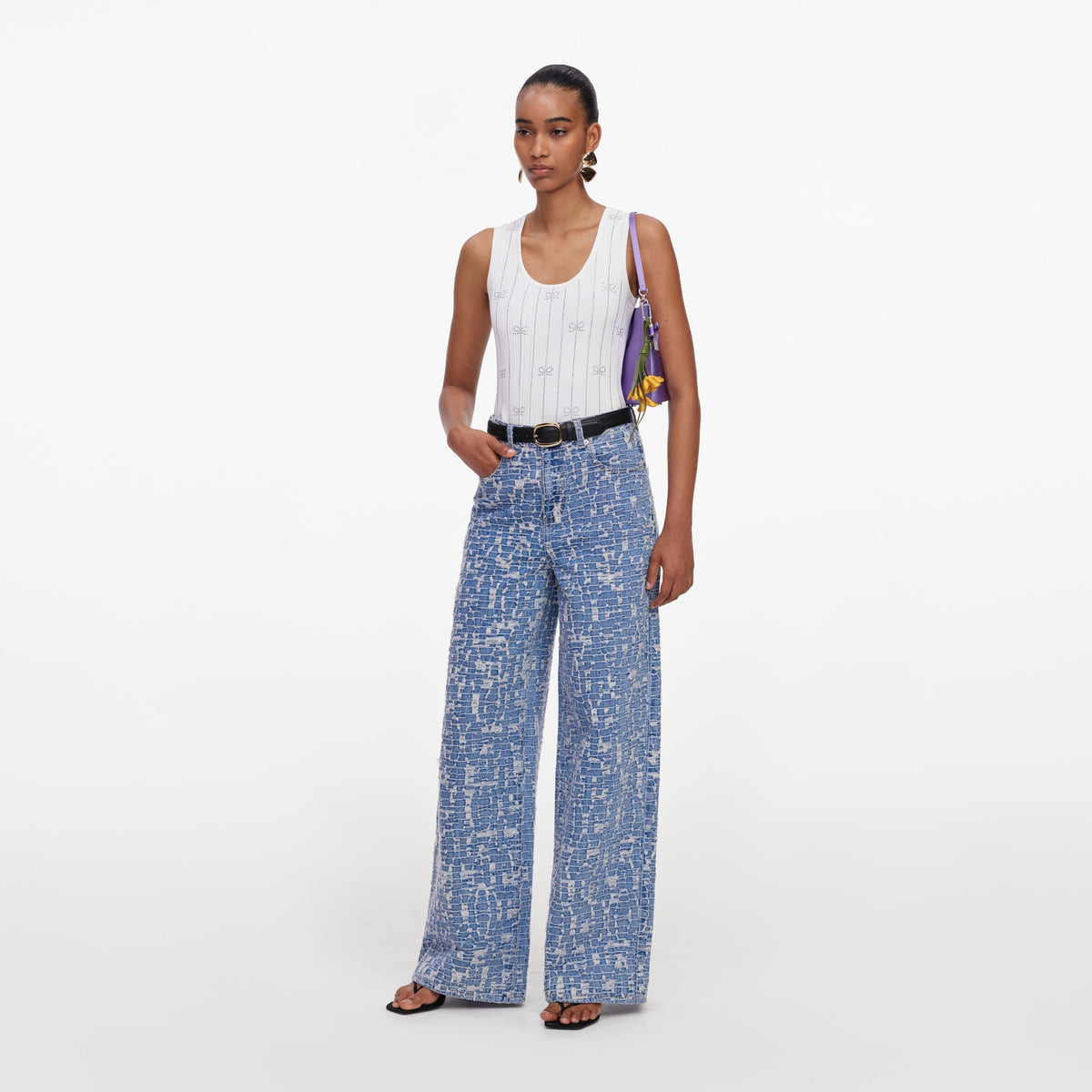 Mavi Dokulu Düz Paça Denim Jean Pantolon