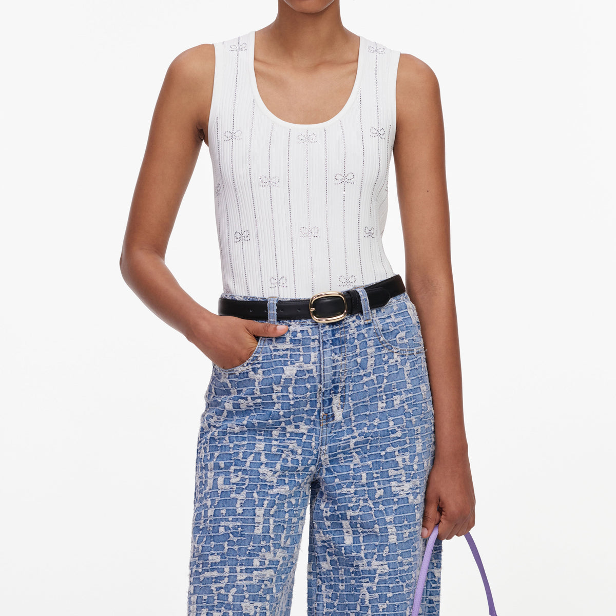 Mavi Dokulu Düz Paça Denim Jean Pantolon