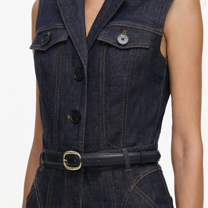 İndigo Kemer Detaylı Denim Tulum