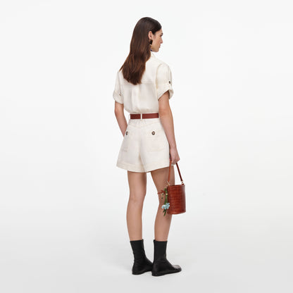 Krem Rengi Denim Tulum